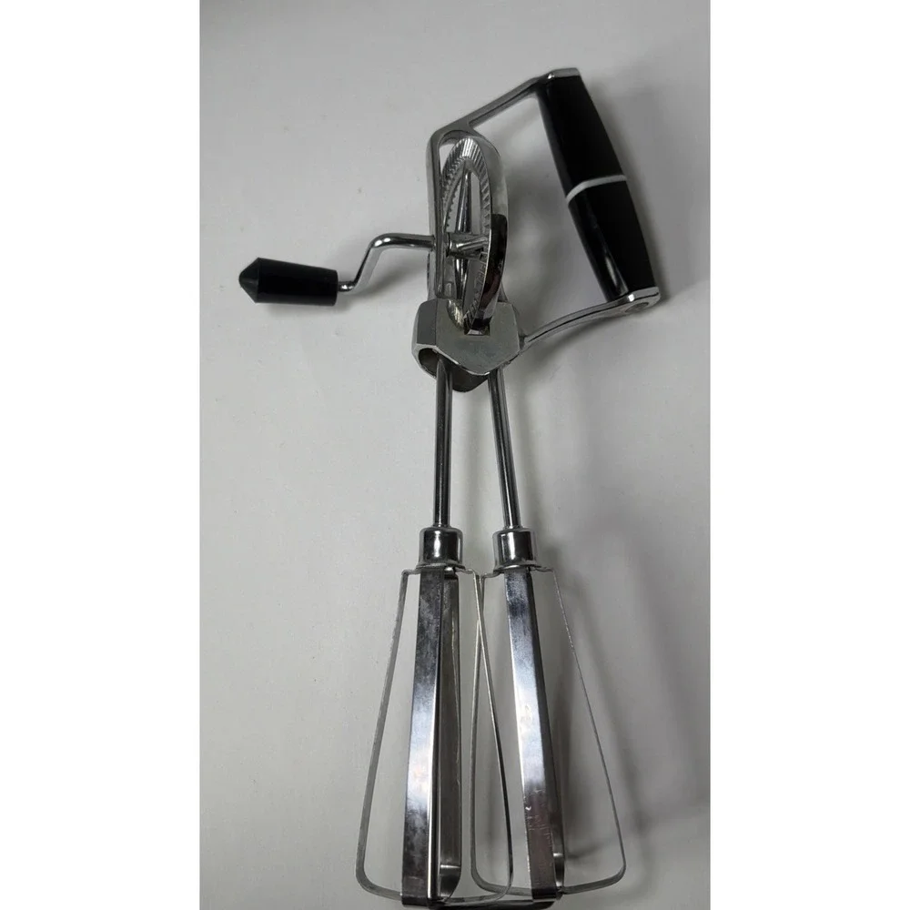 Vintage Egg Beater Retro Hand Mixer Black Stainless Steel 1960's Kitchen